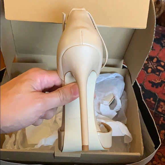 Peeptoe Two Part Heels Tan - Picture 6 of 8